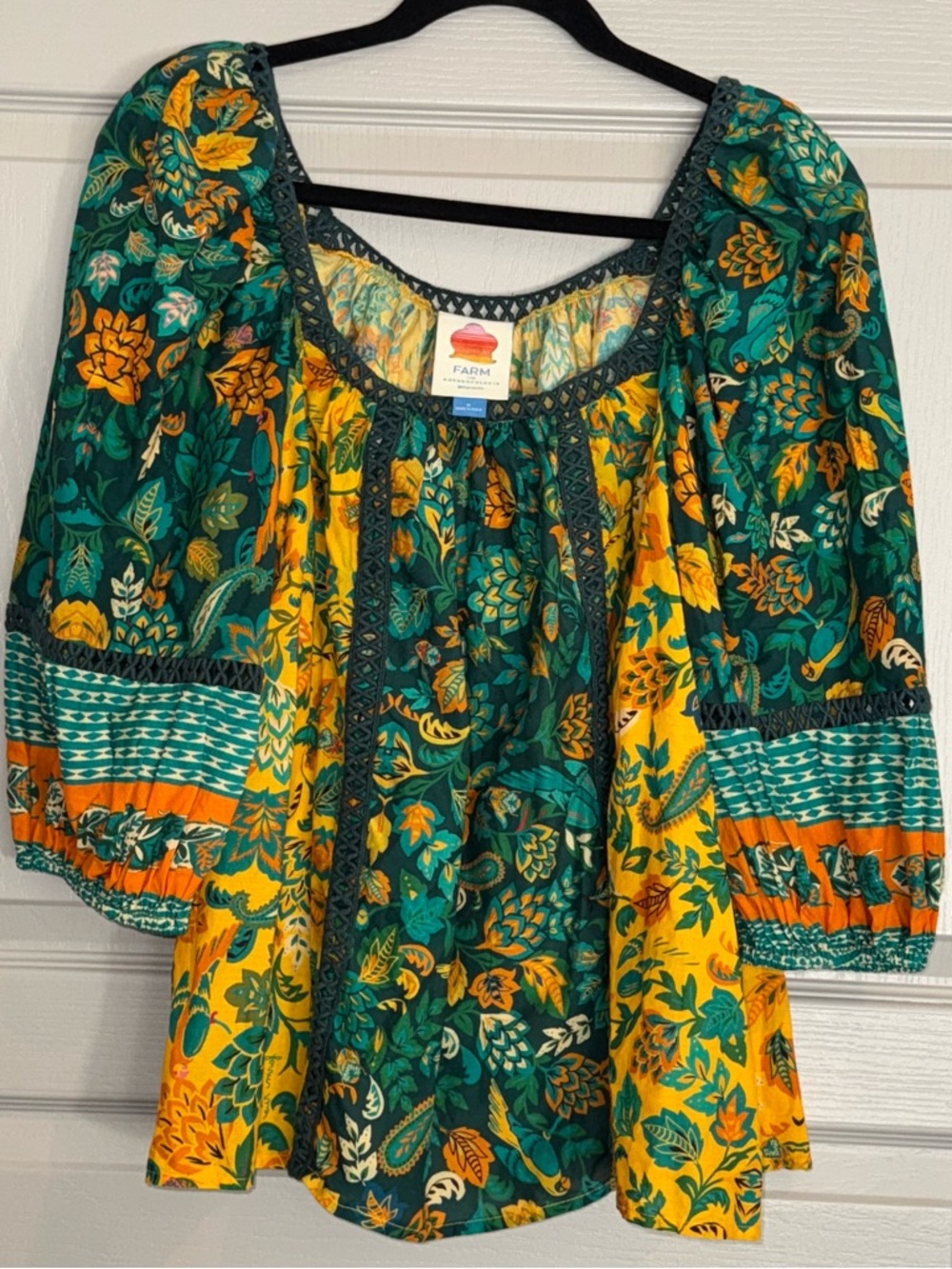 Farm Rio for Anthropologie size M top multi color with crochet details - Picture 4 of 6